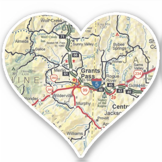 Grants Pass ODER Map Aufkleber (Vorderseite)