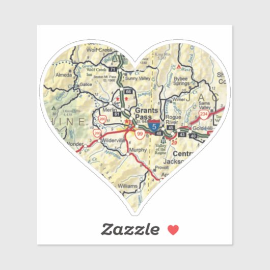 Grants Pass ODER Map Aufkleber (Blatt)
