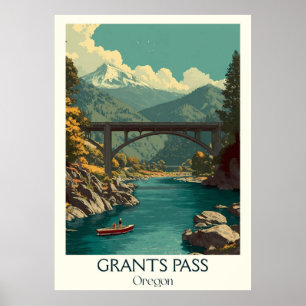 Grants Pass Oregon Vintag Rogue River Bridge Art Poster