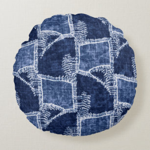 Grap für den indigo-dyed Effect überprüft Patchwor Rundes Kissen