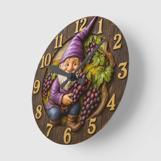 Grape-loving gnome harvest fantasy runde wanduhr (Winkel)