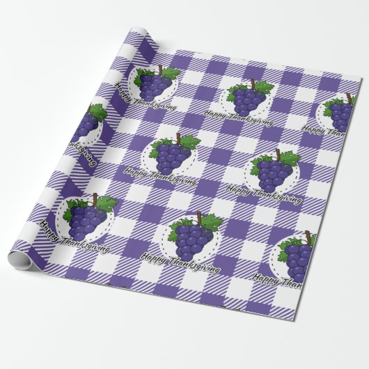 Grape on Violet Plaid - Happy Thanksgiving Geschenkpapier (Ungerollt)