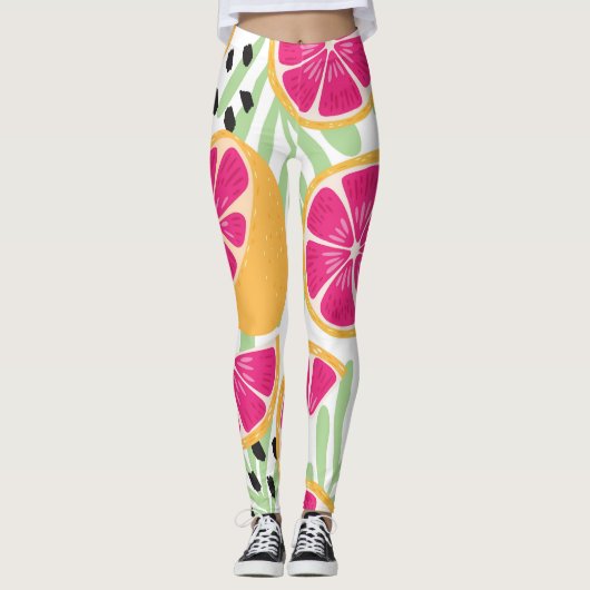 Grapefruit & Blätter: Tropisch Vintag Leggings (Vorderseite)