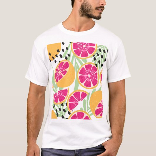 Grapefruit & Blätter: Tropisch Vintag T-Shirt (Vorderseite)