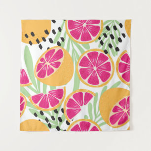 Grapefruit & Blätter: Tropisch Vintag Wandteppich