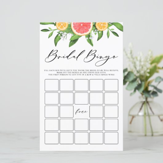 Grapefruit Bridal Bingo Summer Brautparty Game (Stehend Vorderseite)