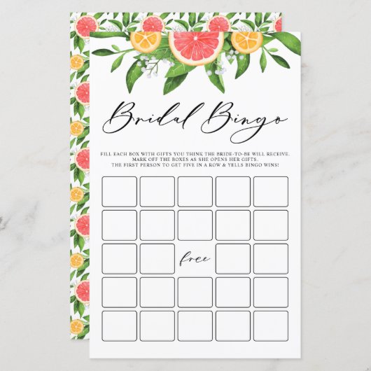 Grapefruit Bridal Bingo Summer Brautparty Game (Vorne/Hinten)