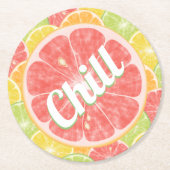 Grapefruit Citrus Slices Chill Runder Pappuntersetzer (Vorderseite)