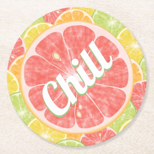 Grapefruit Citrus Slices Chill Runder Pappuntersetzer (Vorderseite)