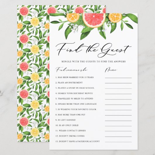 Grapefruit Finde Gast Brautparty Game (Vorne/Hinten)