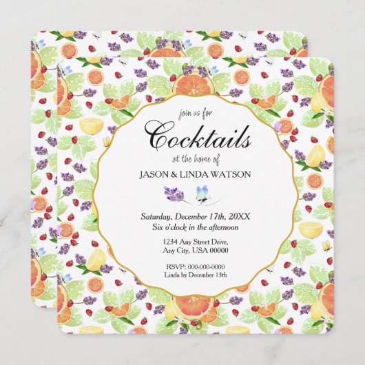 Grapefruit Lemon Orange Citrus Frucht Mix Cocktail Einladung (Vorne/Hinten)
