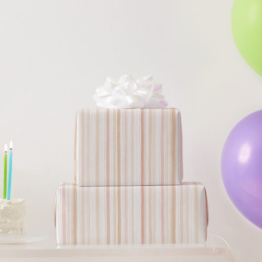 Grapefruit Pink Peach White Stripes Birthday Geschenkpapier (Partygeschenke)