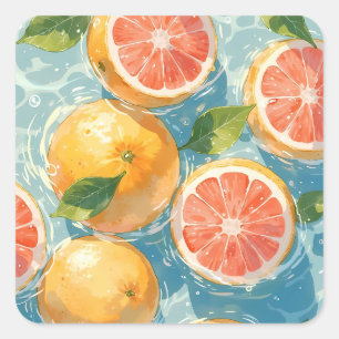 Grapefruit Quadratischer Aufkleber