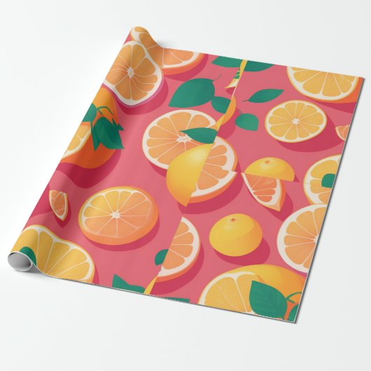 Grapefruit Retro Personalisiertes Muster Geschenkpapier (Ungerollt)