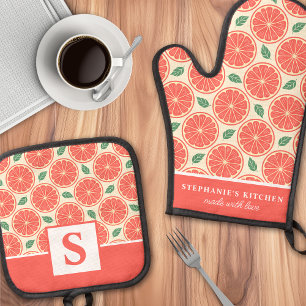 Grapefruit-Scheiben Zitrus Süß Sommer Monogramm Ofenhandschuh & Topflappen-Set