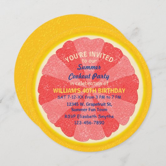 Grapefruit Slice Sommer Party Cookie oder Geburtst Einladung (Vorne/Hinten)