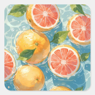 Grapefruit Splash Quadratischer Aufkleber