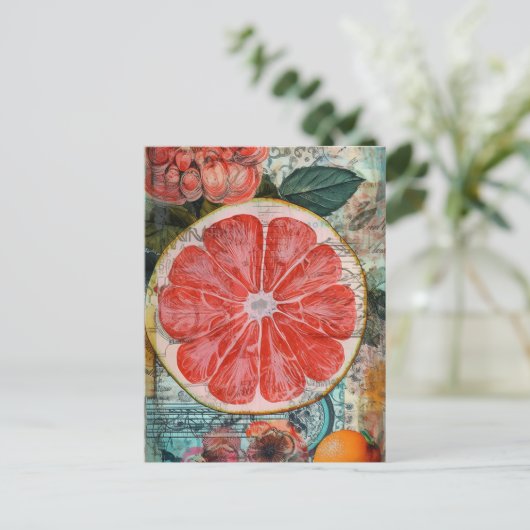 Grapefruit und Blume Postkarte (Stehend Vorderseite)