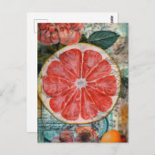 Grapefruit und Blume Postkarte (Vorne/Hinten)