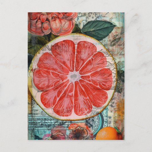 Grapefruit und Blume Postkarte (Vorderseite)