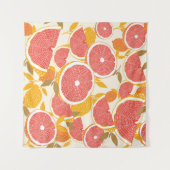 Grapefruit und halbierte Scheiben mit Blätter auf Wandteppich (Vorderseite (Horizontal))