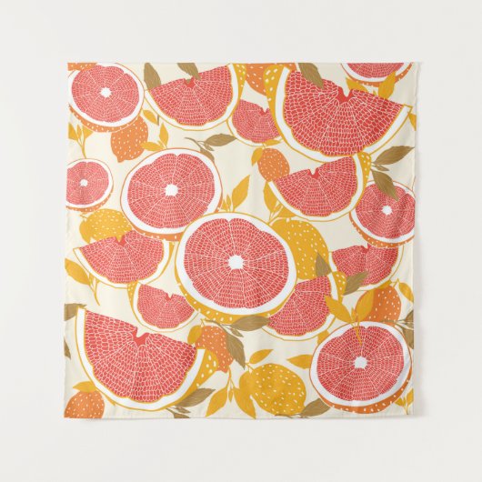 Grapefruit und halbierte Scheiben mit Blätter auf Wandteppich (Vorderseite)