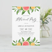 Grapefruit und Orange Summer Retirement Party Einladung (Stehend Vorderseite)