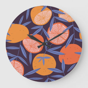 Grapefruit Vintag, tropisches Fruchtmuster. Große Wanduhr