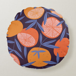 Grapefruit Vintage, Tropisches Fruchtmuster. Rundes Kissen
