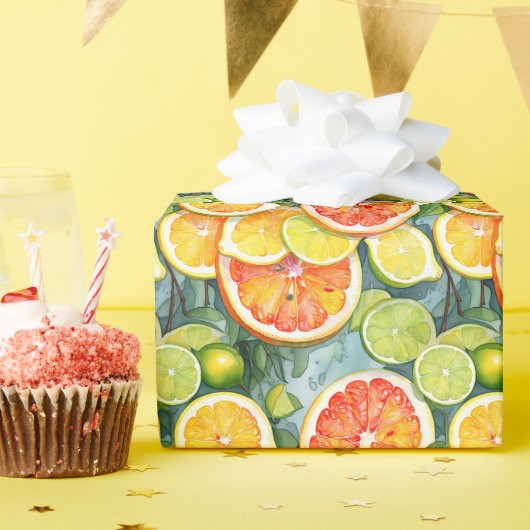 Grapefruit, Zitronen, Limonen und Orangen Citrus Geschenkpapier (Geburtstagsparty)