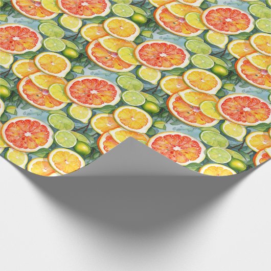 Grapefruit, Zitronen, Limonen und Orangen Citrus Geschenkpapier (Ecke)
