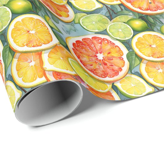 Grapefruit, Zitronen, Limonen und Orangen Citrus Geschenkpapier (Rolleneckpunkt)