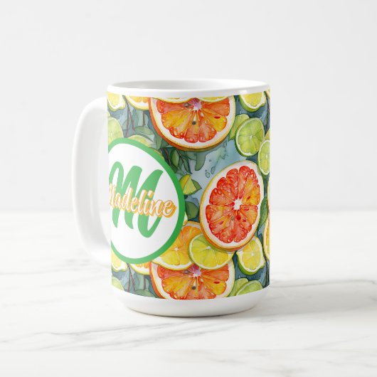 Grapefruit, Zitronen, Limonen und Orangen Citrus Kaffeetasse (Vorderseite Links)