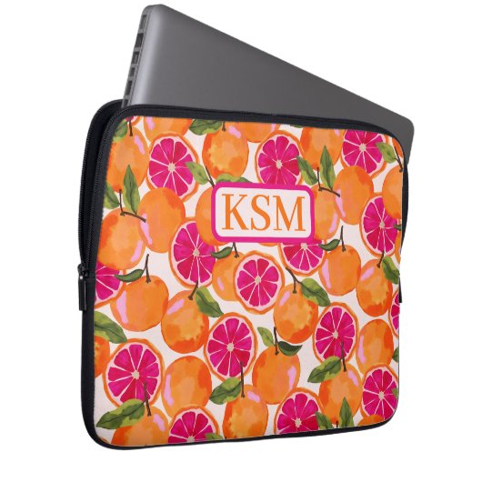 Grapefruitfarbenmonogramm Laptopschutzhülle (Vorne Rechts)