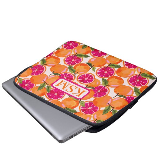 Grapefruitfarbenmonogramm Laptopschutzhülle (Vorne Knopf)