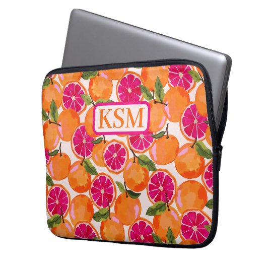 Grapefruitfarbenmonogramm Laptopschutzhülle (Vorderseite Links)