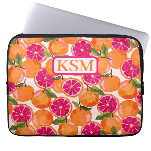 Grapefruitfarbenmonogramm Laptopschutzhülle (Vorderseite)