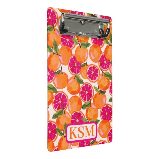 Grapefruitfarbenmonogramm Mini Klemmbrett (Schrägansicht)