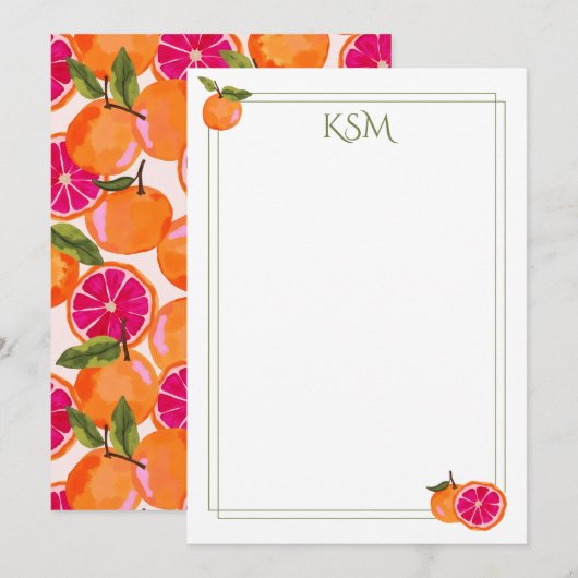 Grapefruitmonogramm-Stationierung Einladung (Vorne/Hinten)