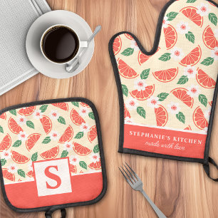Grapefruits Citrus Floral Niedlich Sommer Mit Mono Ofenhandschuh & Topflappen-Set