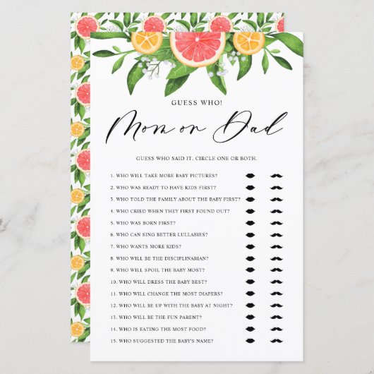 Grapefruits Ratgeber, wer Mama oder Vater Baby Sho (Vorne/Hinten)