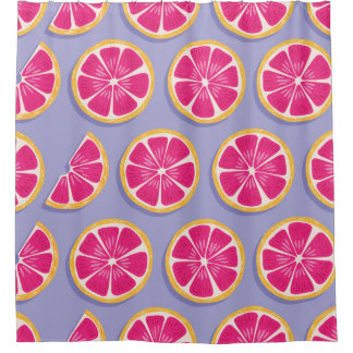 Grapefruitscheiben, lila Muster. Duschvorhang