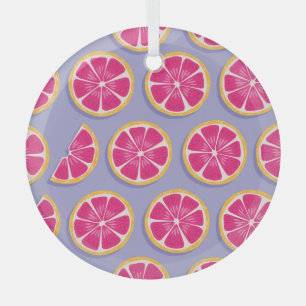Grapefruitscheiben, lila Muster. Ornament Aus Glas