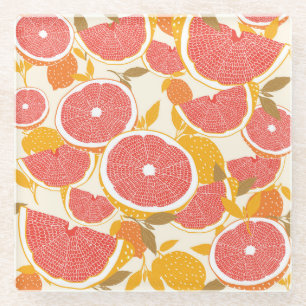 Grapefruitscheiben mit Blätter Glasuntersetzer