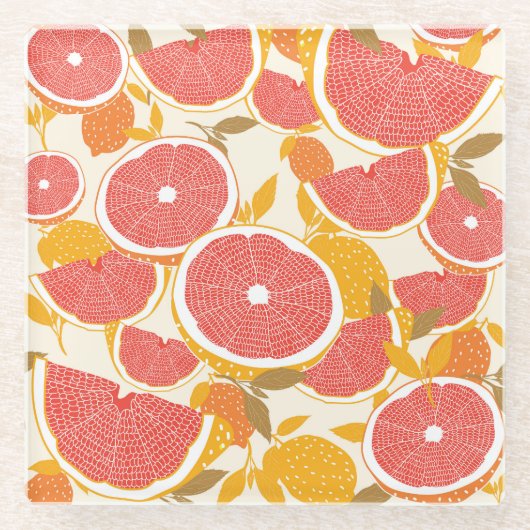 Grapefruitscheiben mit Blätter Glasuntersetzer (Vorderseite)