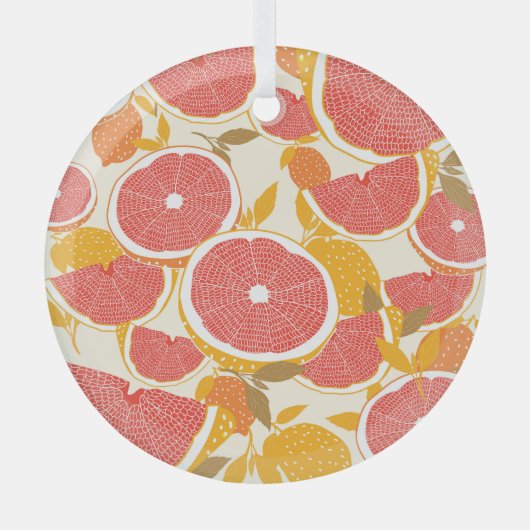 Grapefruitscheiben mit Blätter Ornament Aus Glas (Vorderseite)