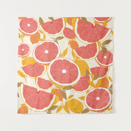 Grapefruitscheiben mit Blättern Wandteppich (Vorderseite)