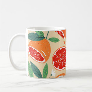 Grapefruitscheiben, modernes, nahtloses Muster. Kaffeetasse
