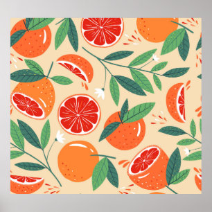 Grapefruitscheiben, modernes, nahtloses Muster. Poster