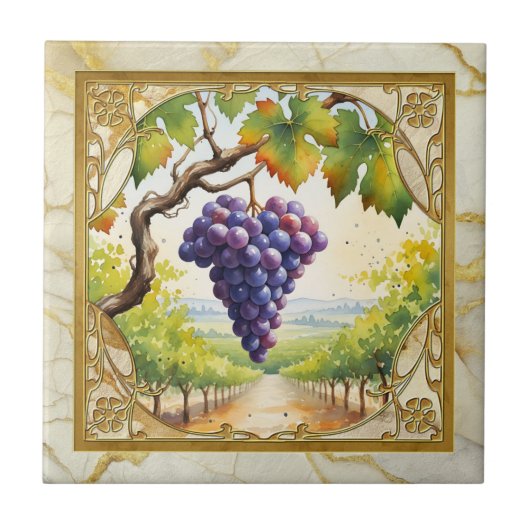 Grapes Vineyard Gold Ceramic Tile Fliese (Vorderseite)